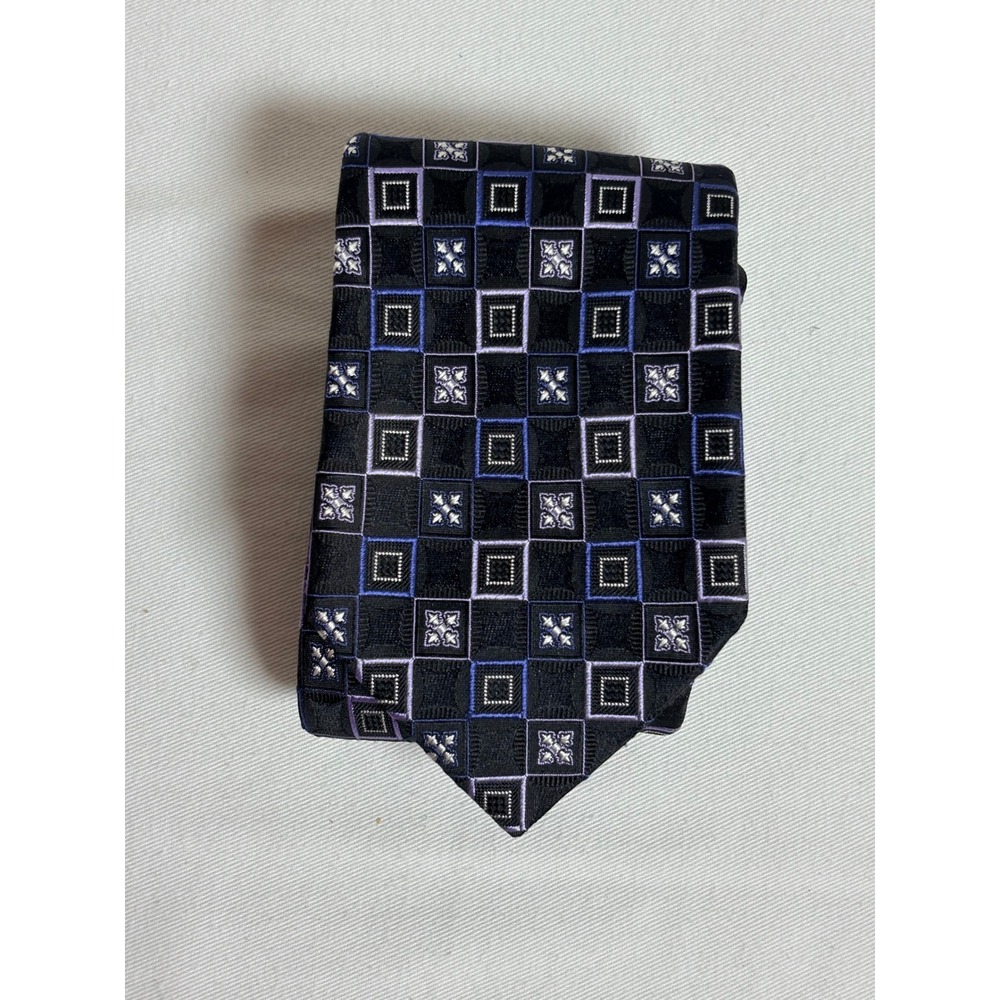 Hugo Boss Silk Tie Black Blue Purple Excellent Geometric Square Made in Italy